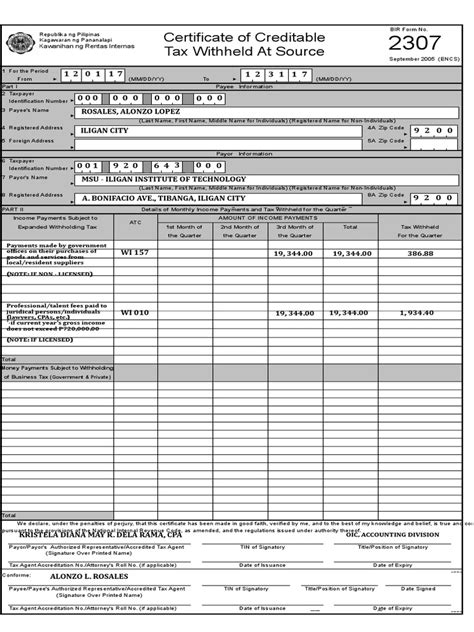BIR Form 2307 .